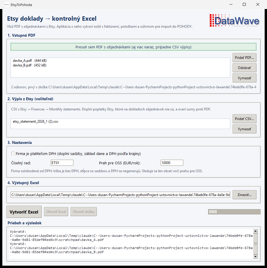 EtsyInvoiceToXLSX – aplikácia